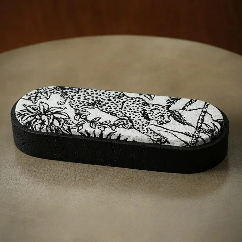 Travertine-Effect Oval Storage Box with Linen Lid