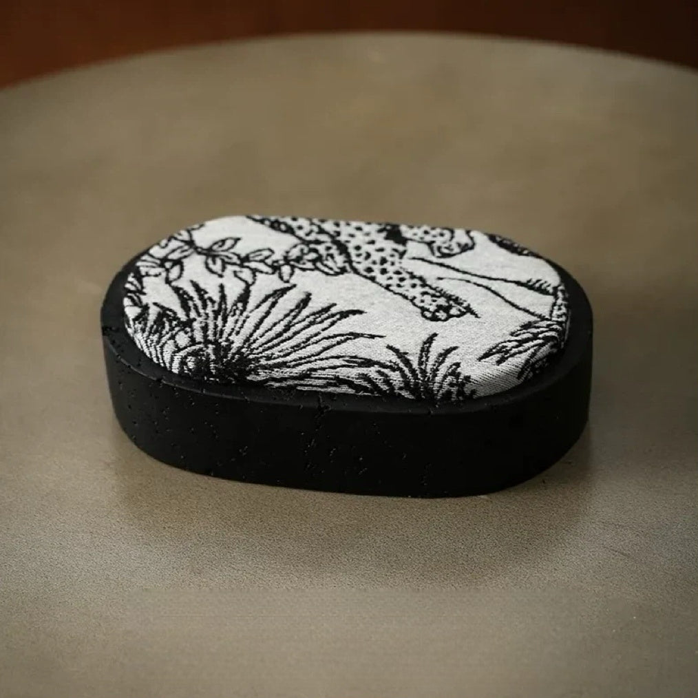 Travertine-Effect Oval Storage Box with Linen Lid