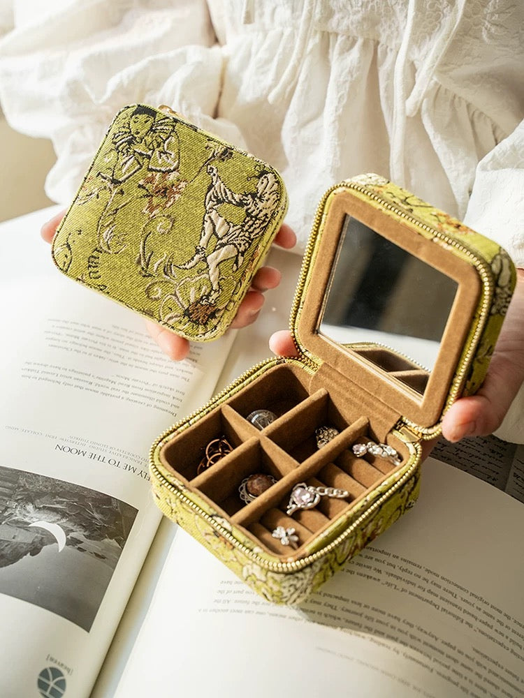 Mini Travel Jewelry Case with Mirror - Compact Organizer for 20+ Pieces