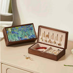 Iris Oil Painting Solid Wood Jewelry Box - Portable Magnetic Closure Organizer for Necklaces & Earrings