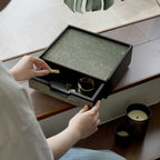Silver Foil Travertine Drawer Box - Vintage Black Wood Jewelry & Desktop Organizer