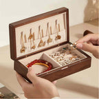Iris Oil Painting Solid Wood Jewelry Box - Portable Magnetic Closure Organizer for Necklaces & Earrings
