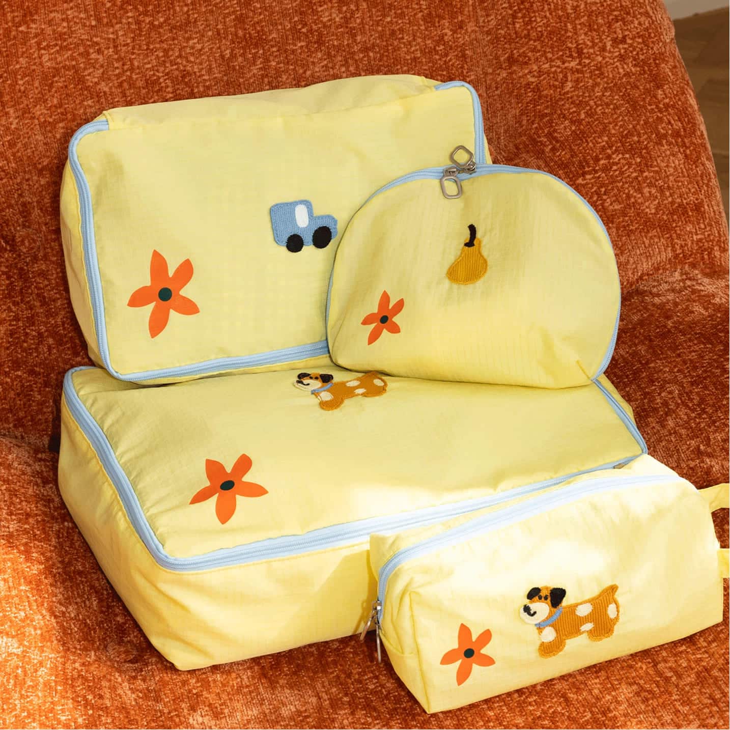 Spring Pup Travel Organizer Set - 4-Piece Waterproof Luggage Packing Cubes with Toiletry Bag