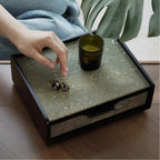 Silver Foil Travertine Drawer Box - Vintage Black Wood Jewelry & Desktop Organizer
