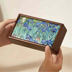 Iris Oil Painting Solid Wood Jewelry Box - Portable Magnetic Closure Organizer for Necklaces & Earrings