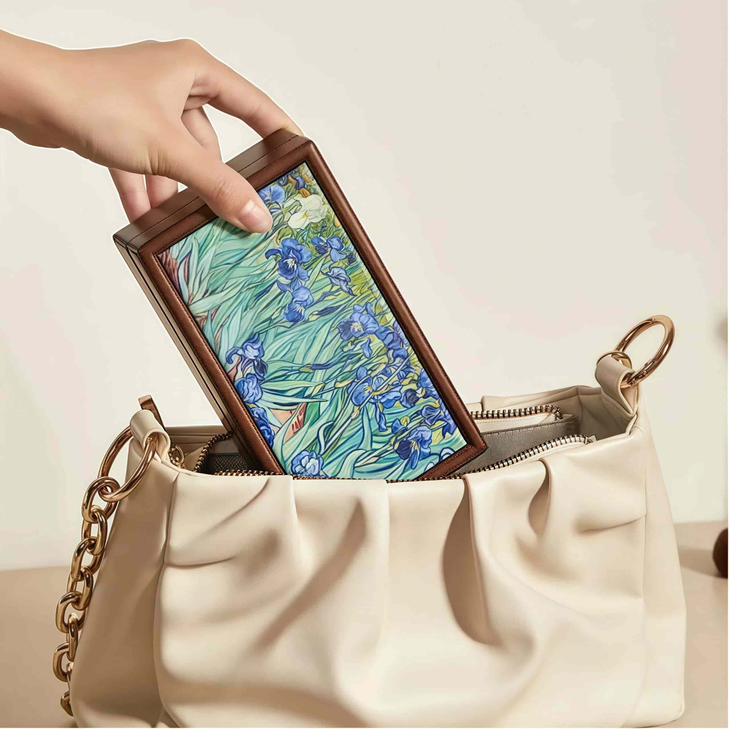 Iris Oil Painting Solid Wood Jewelry Box - Portable Magnetic Closure Organizer for Necklaces & Earrings