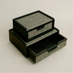 Silver Foil Travertine Drawer Box - Vintage Black Wood Jewelry & Desktop Organizer