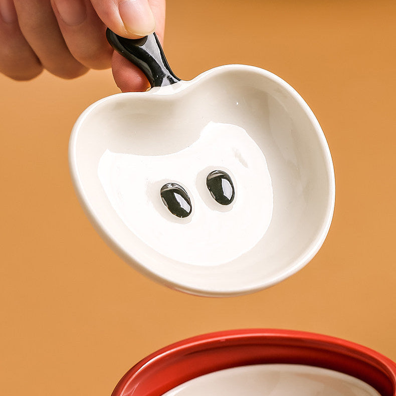 Apple Shaped Ceramic Dipping Dish & Storage Jar Set - Cute Kitchen Decor