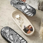 Travertine-Effect Oval Storage Box with Linen Lid