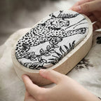 Travertine-Effect Oval Storage Box with Linen Lid