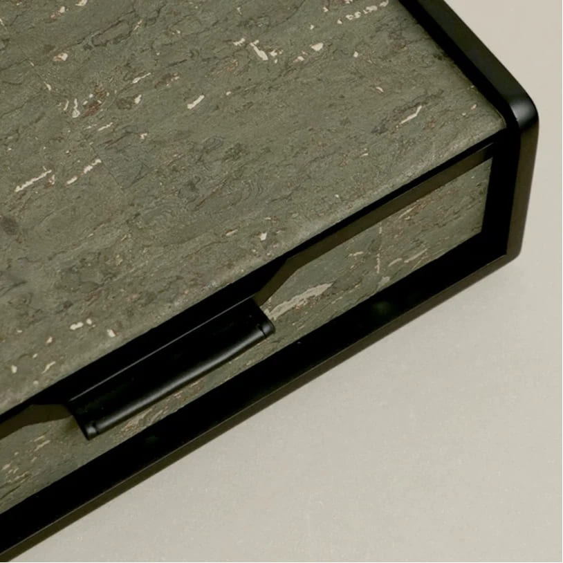 Silver Foil Travertine Drawer Box - Vintage Black Wood Jewelry & Desktop Organizer