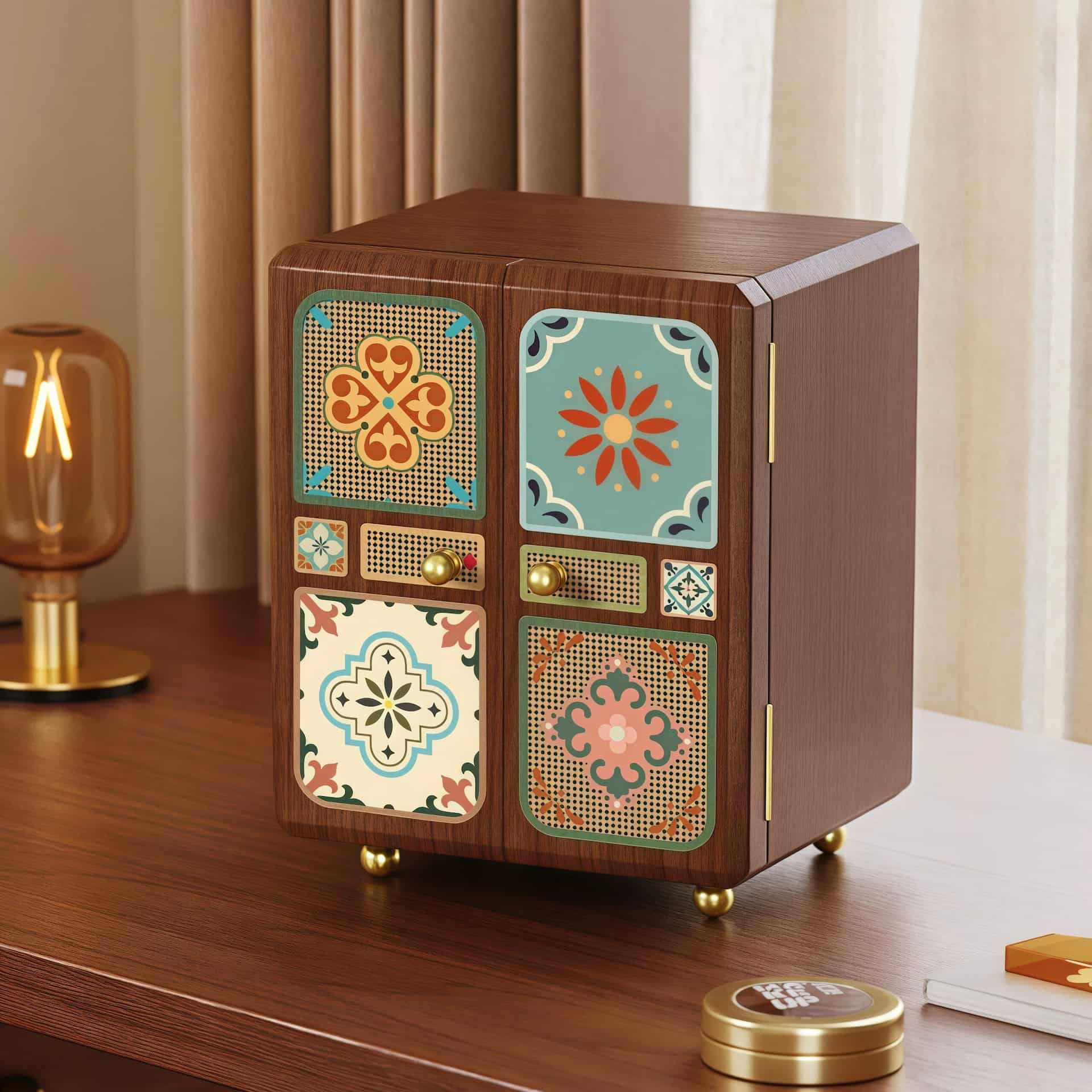 Wood Jewelry Cabinet with Double Doors & Drawers