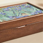 Iris Oil Painting Solid Wood Jewelry Box - Portable Magnetic Closure Organizer for Necklaces & Earrings