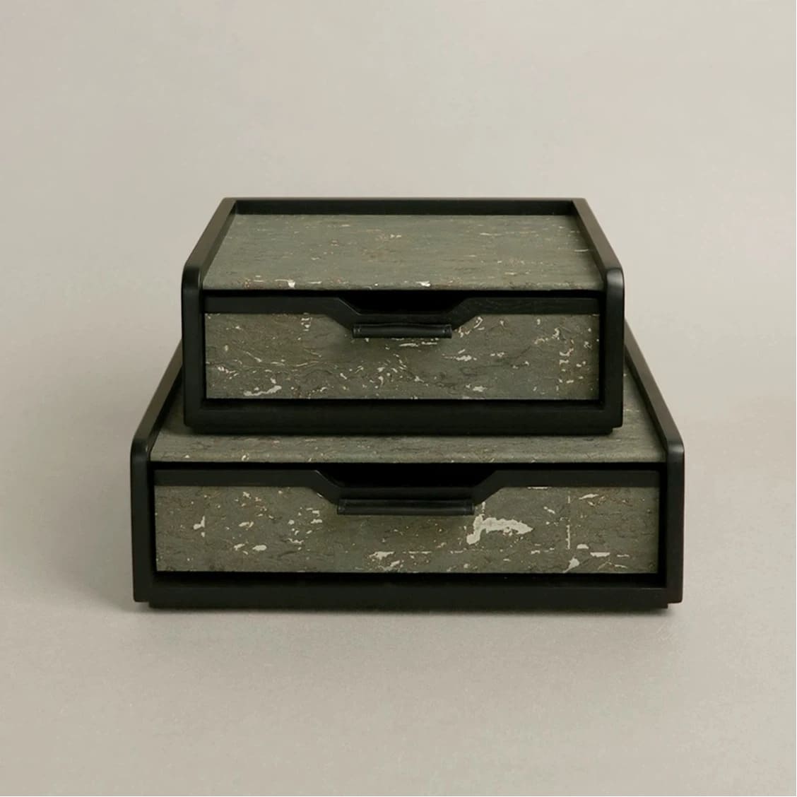 Silver Foil Travertine Drawer Box - Vintage Black Wood Jewelry & Desktop Organizer