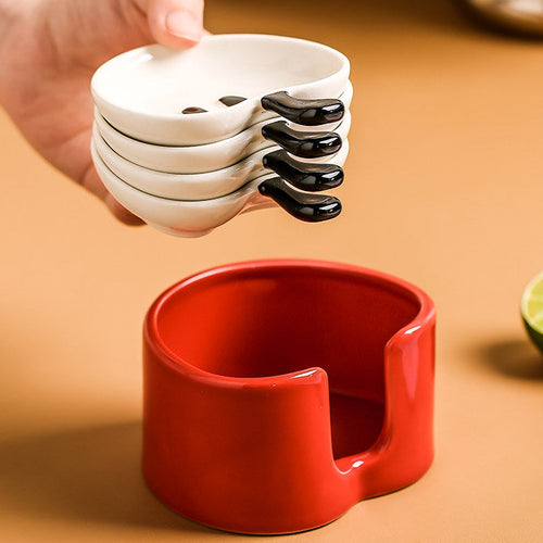 Apple Shaped Ceramic Dipping Dish & Storage Jar Set - Cute Kitchen Decor