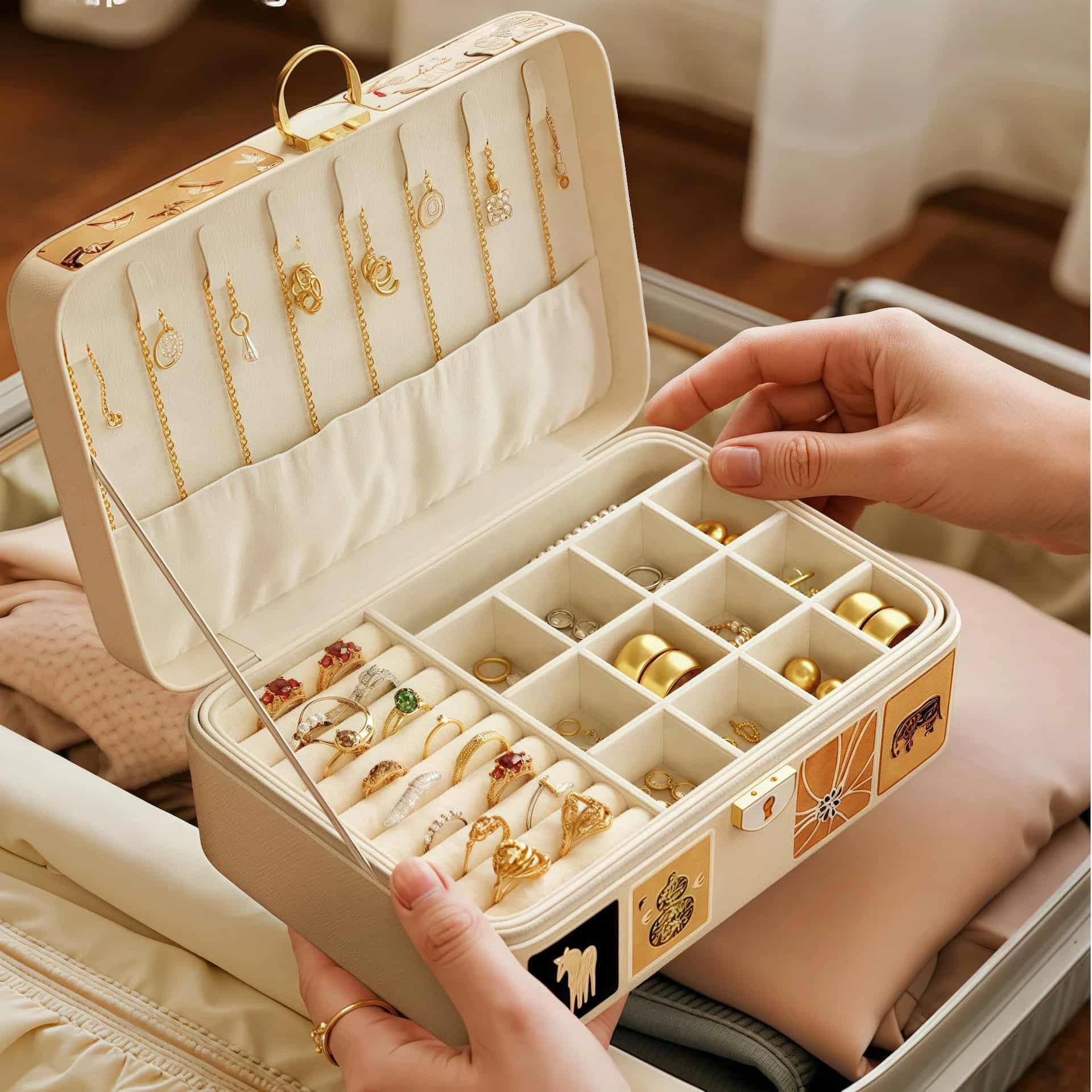 Elegant Leather Jewelry Box with Lock