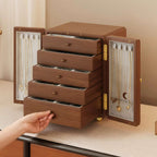 Wood Jewelry Cabinet with Double Doors & Drawers