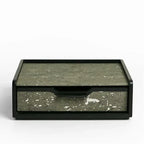 Silver Foil Travertine Drawer Box - Vintage Black Wood Jewelry & Desktop Organizer