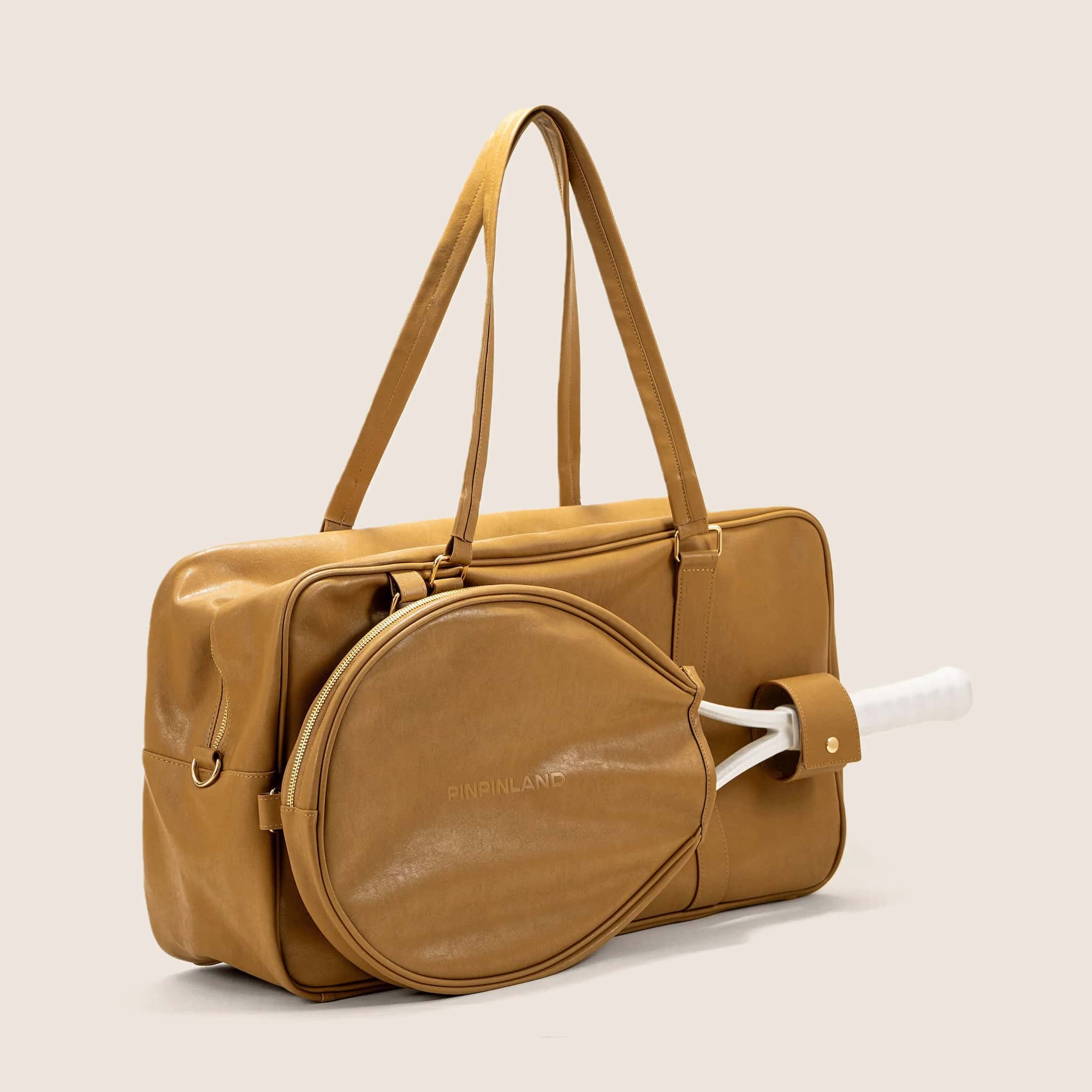 Vintage Tennis Duffle Bag - Large Capacity Leather Sports & Travel Bag with Detachable Racket Pouch