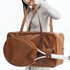 Vintage Tennis Duffle Bag - Large Capacity Leather Sports & Travel Bag with Detachable Racket Pouch