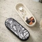 Travertine-Effect Oval Storage Box with Linen Lid