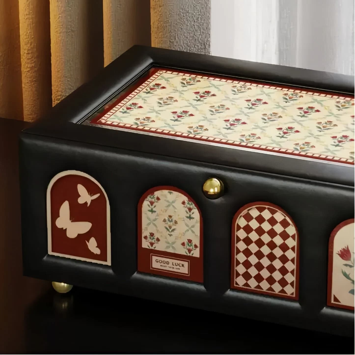 Vintage Collage Jewelry Box - Large 2-Tier Leather Jewelry Organizer with Dustproof Lid