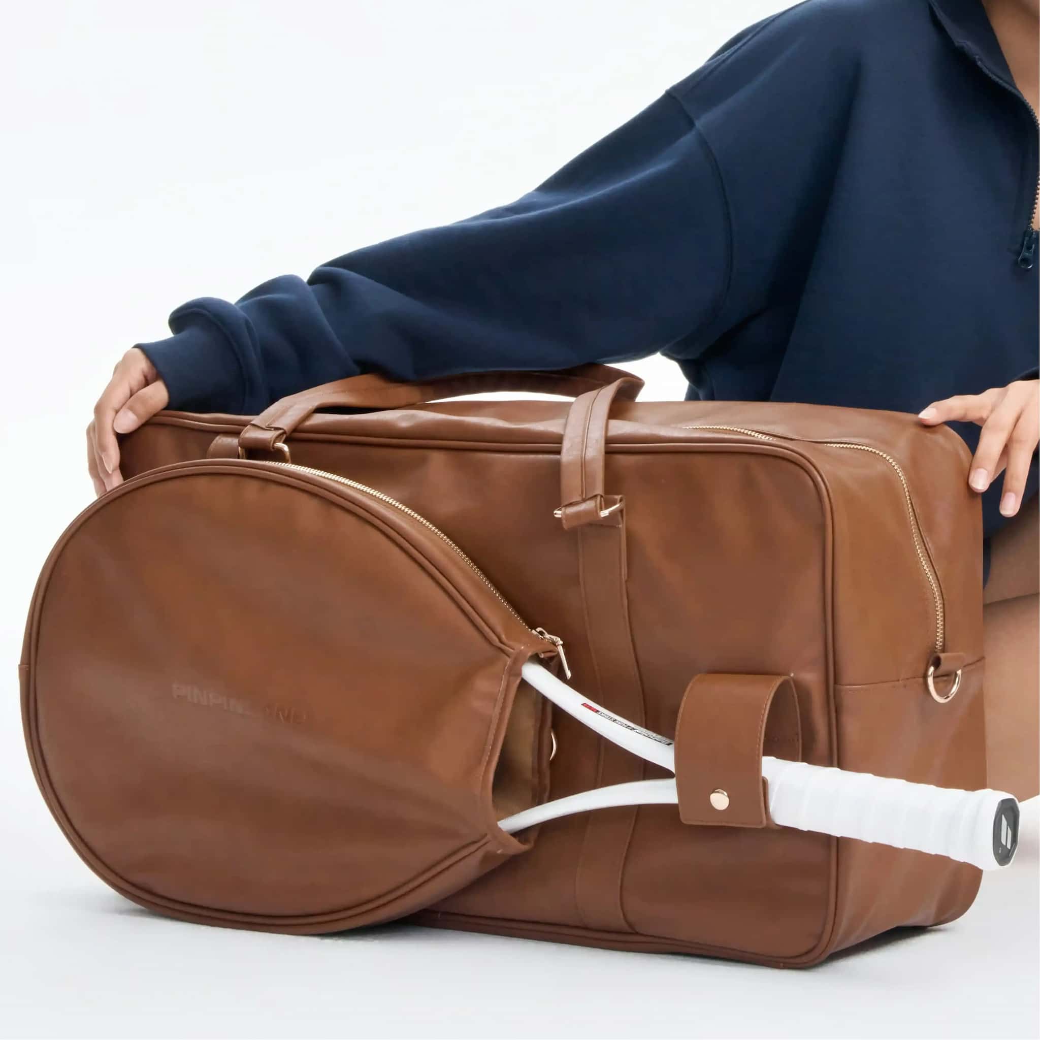 Vintage Tennis Duffle Bag - Large Capacity Leather Sports & Travel Bag with Detachable Racket Pouch