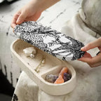 Travertine-Effect Oval Storage Box with Linen Lid