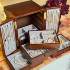 Wood Jewelry Cabinet with Double Doors & Drawers