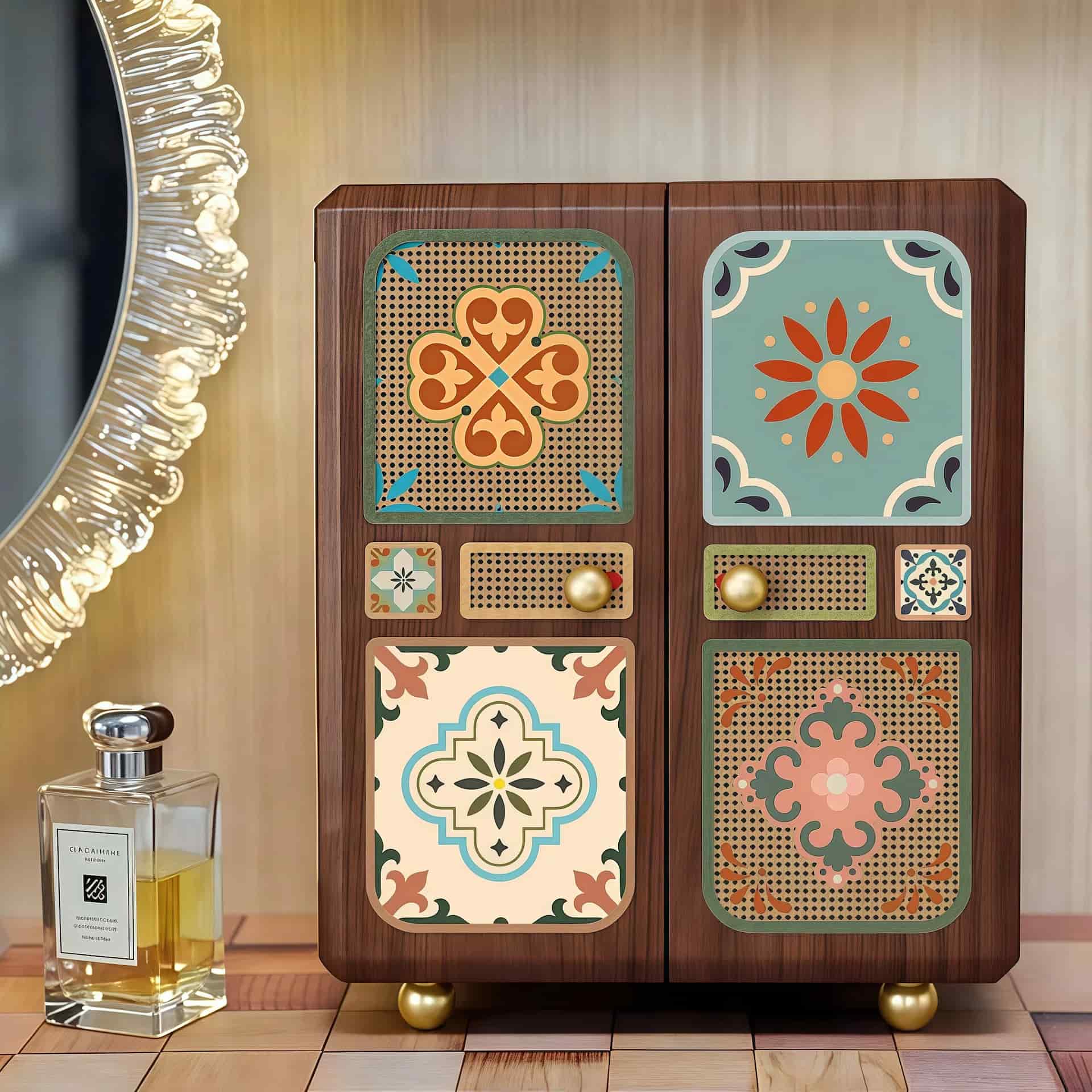 Wood Jewelry Cabinet with Double Doors & Drawers