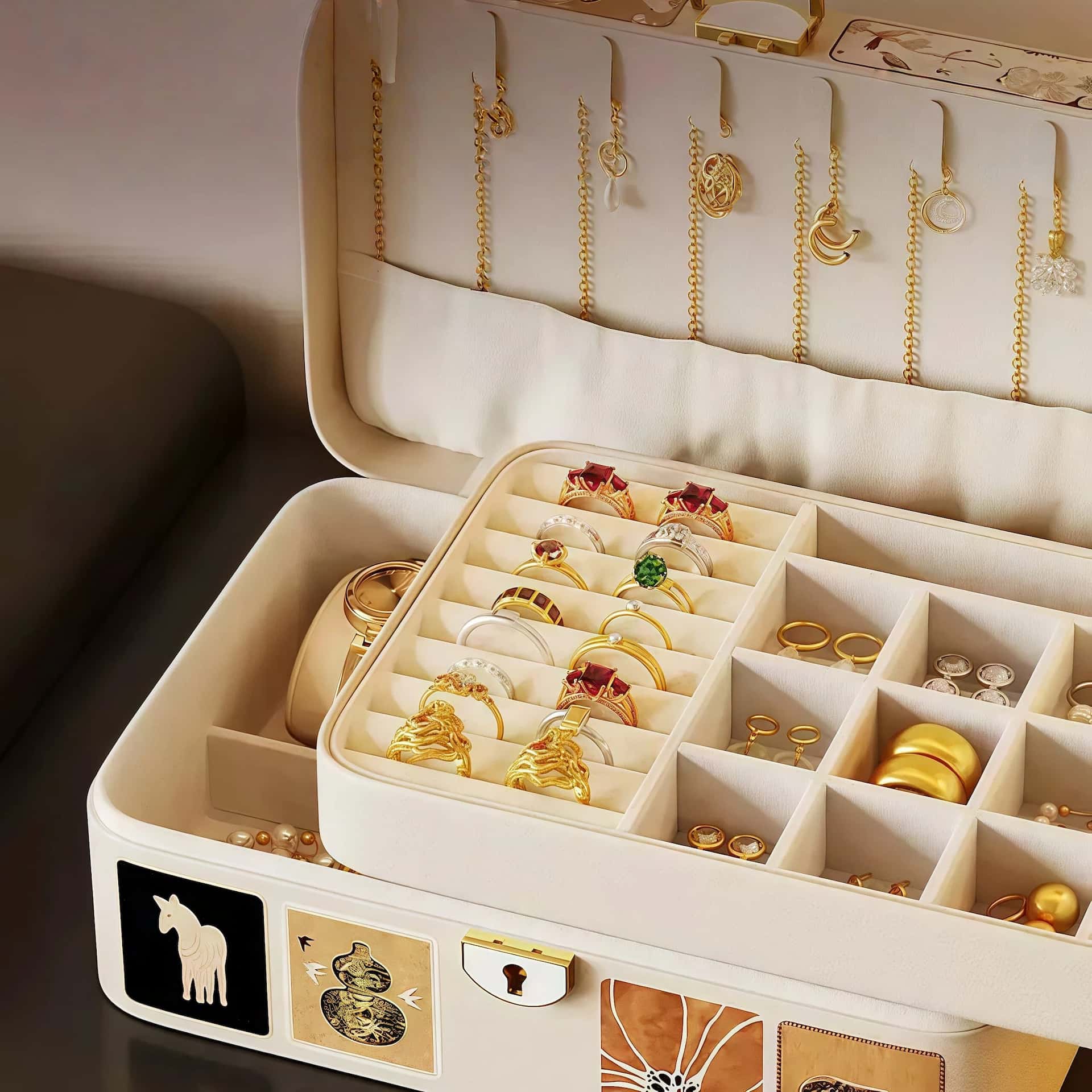 Elegant Leather Jewelry Box with Lock