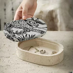 Travertine-Effect Oval Storage Box with Linen Lid