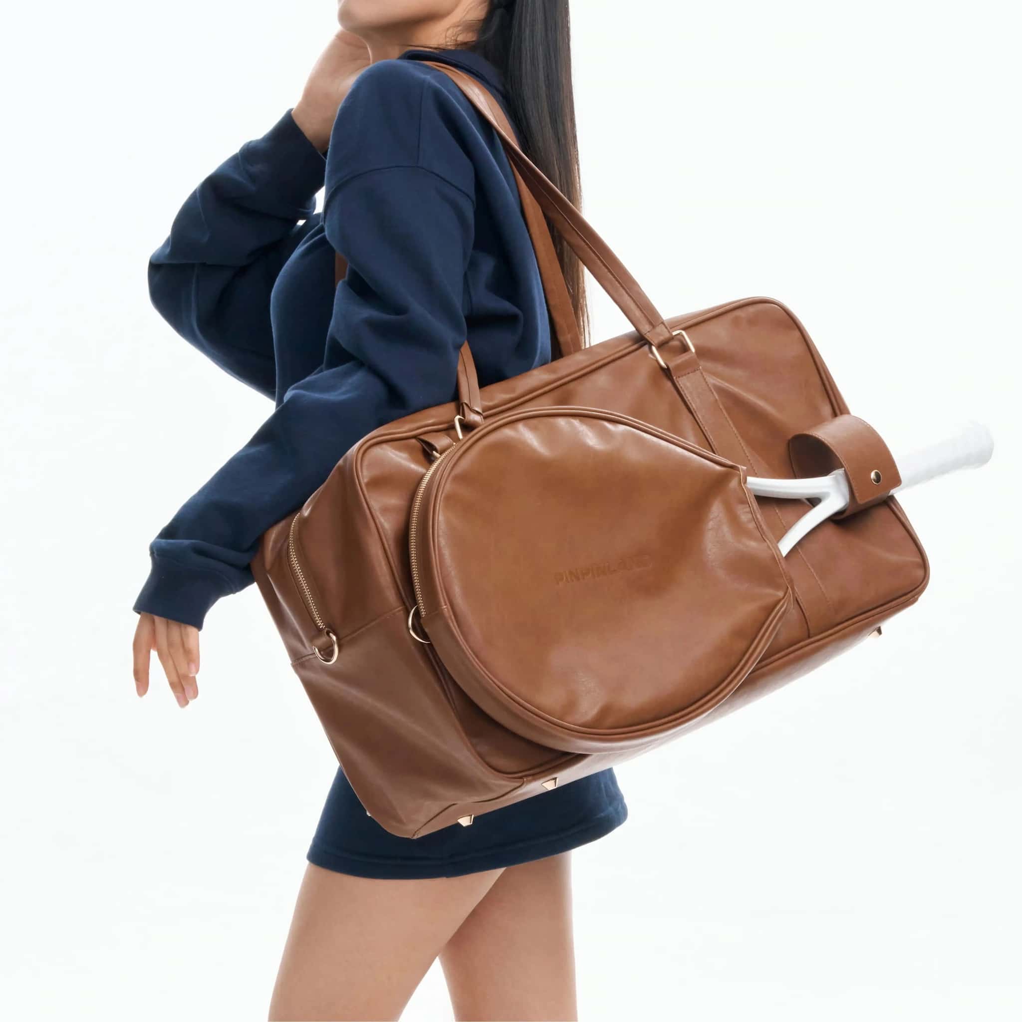 Vintage Tennis Duffle Bag - Large Capacity Leather Sports & Travel Bag with Detachable Racket Pouch
